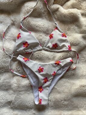 La Vie En Rose White Bikini with Pink and Yellow Floral Print